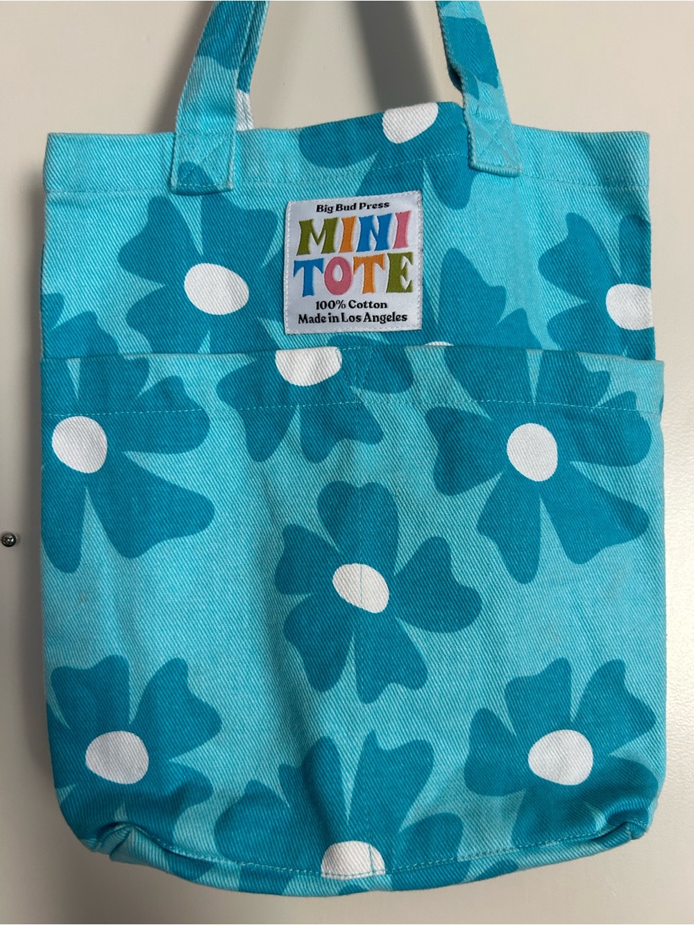 Big Bud Press Mini Tote, Turquoise With Flowers. - Picture 2 of 10